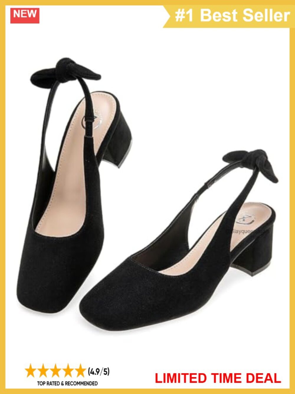 Mary Jane Chunky Block Heels Bow Slingback Closed Square Toe Pumps